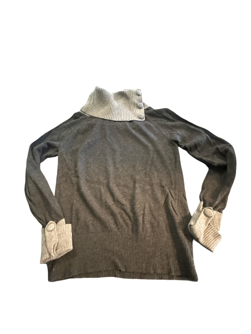 Banana Republic Luxury Cashmere Blend Button Collar Mock Neck Sweater M Brown